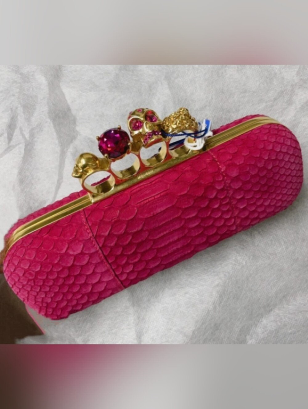 ALEXANDER MCQUEEN Pink Python Skin Knuckle Box Clutch Bag